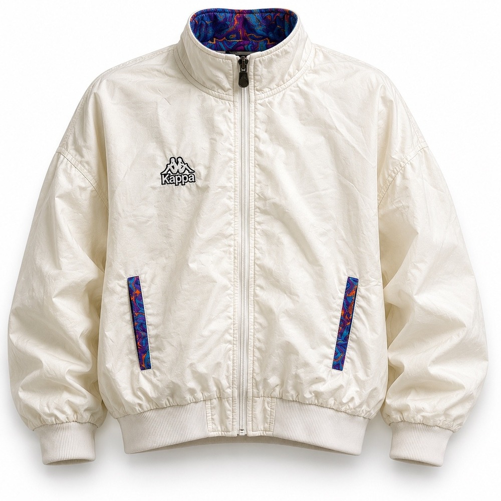 Vintage 90s Kappa Sport Japan Windbreaker Jacket White Boxy Abstract Lining